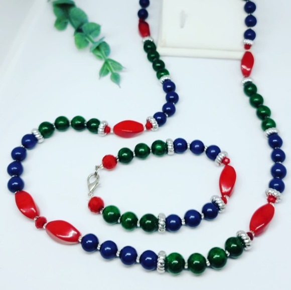 Lapis Lazuli, Malachite and Coral Necklace and bracelet set ๐ - Picture 3 of 3